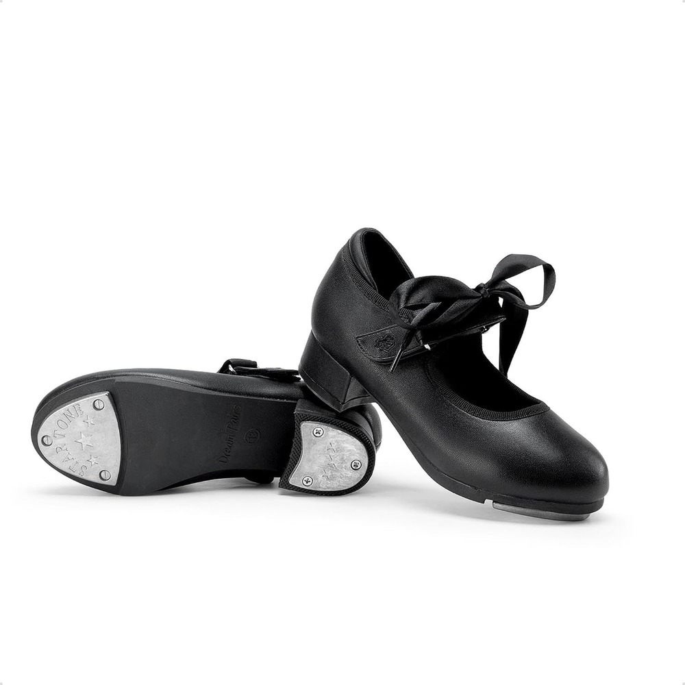 Dream Pairs Tap Shoes Size 1 Black Mary Jane Ribbon Dance Star Tone Excellent